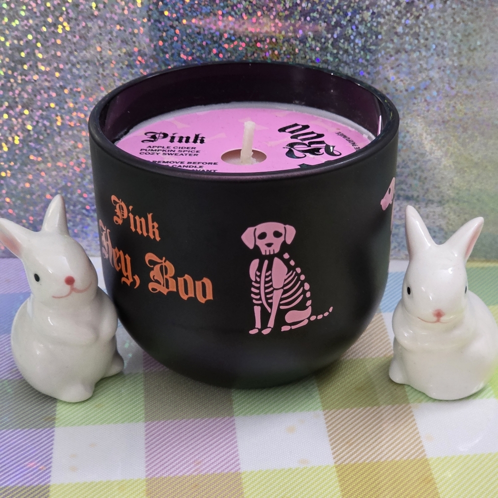 PINK Victoria's Secret Matte Black Jar Candle 6.5oz New RARE Cute Dog Graphic